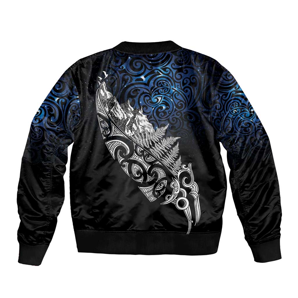 Maori Matariki Sleeve Zip Bomber Jacket Landscape Styled Fern - Galaxy LT7 - Polynesian Pride