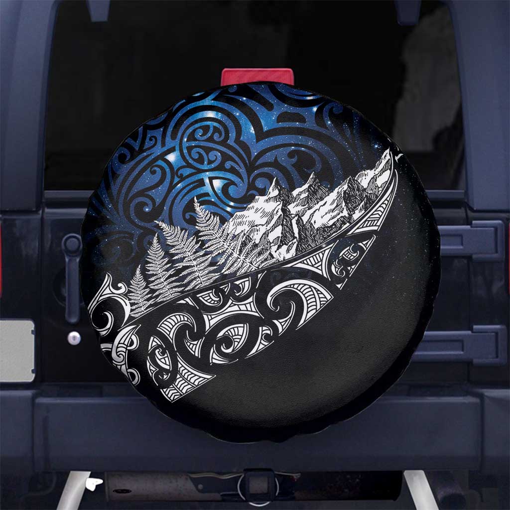 Maori Matariki Spare Tire Cover Landscape Styled Fern - Galaxy LT7 No hole Black - Polynesian Pride