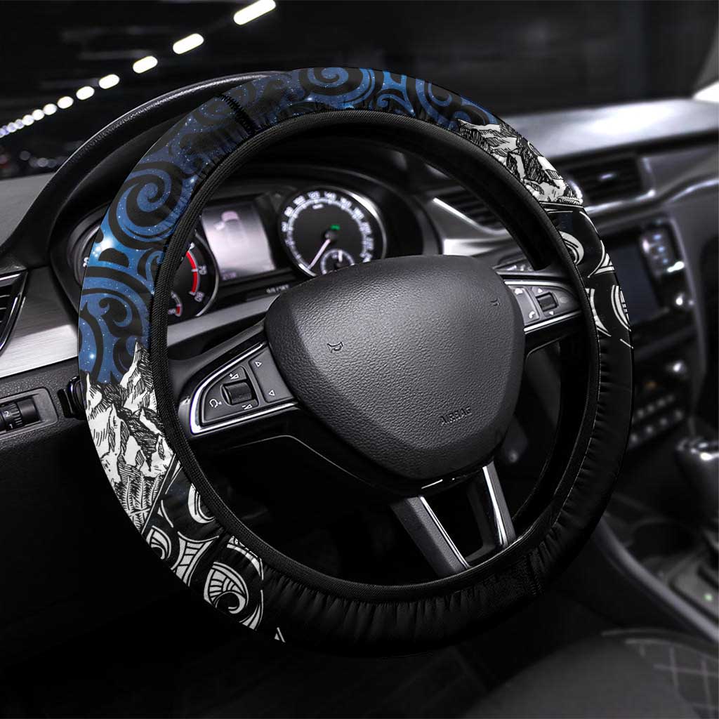 Maori Matariki Steering Wheel Cover Landscape Styled Fern - Galaxy LT7 Universal Fit Black - Polynesian Pride