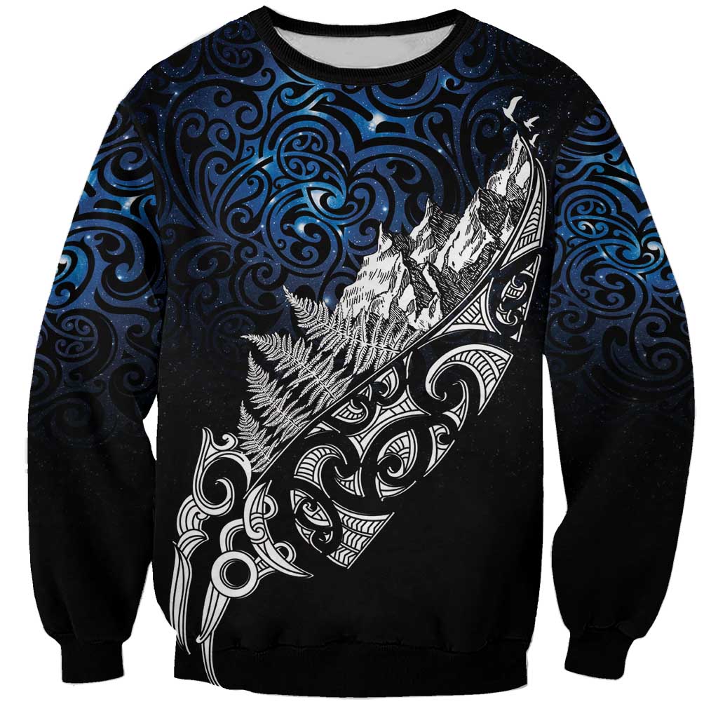 Maori Matariki Sweatshirt Landscape Styled Fern - Galaxy LT7 Unisex Black - Polynesian Pride