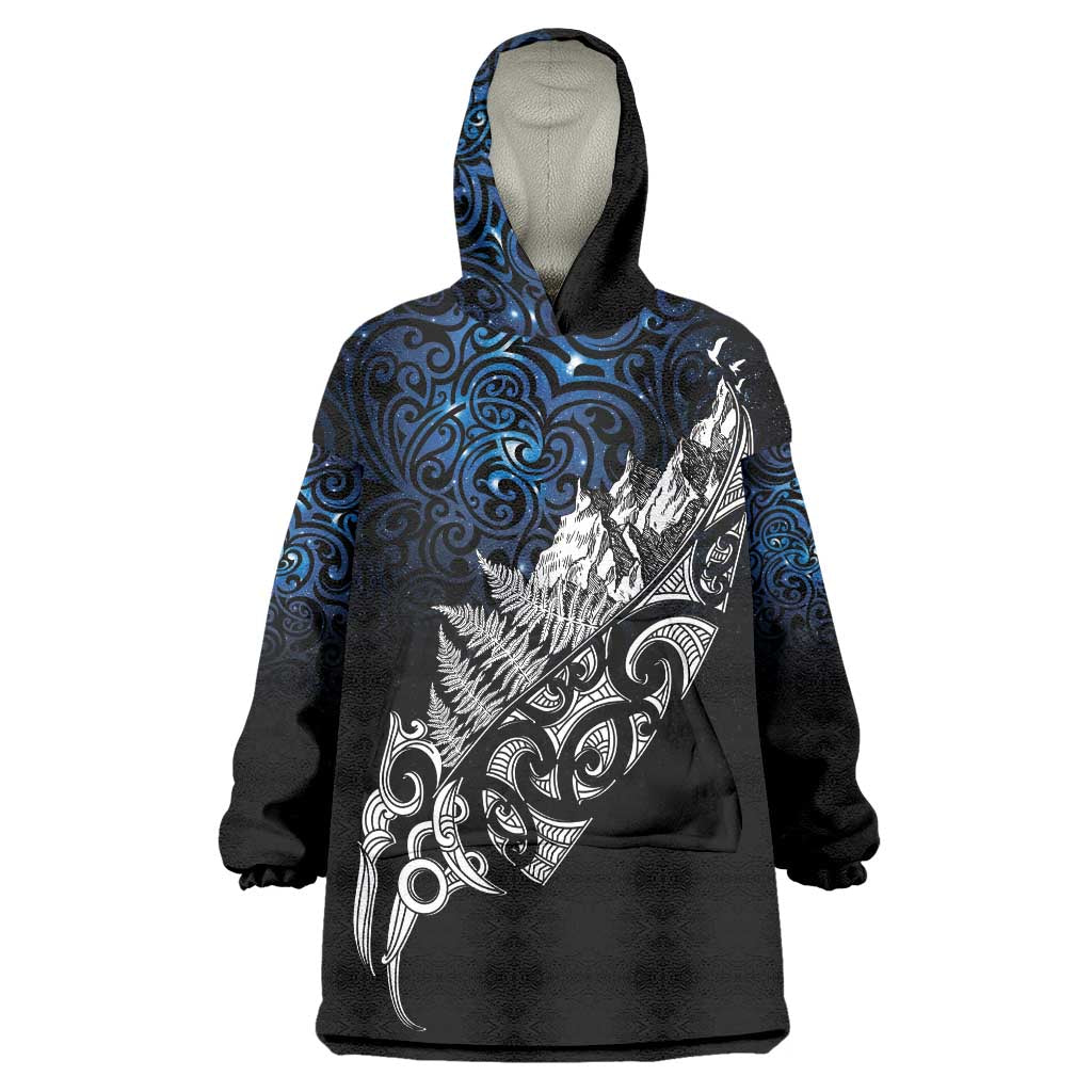 Maori Matariki Wearable Blanket Hoodie Landscape Styled Fern - Galaxy LT7 One Size Black - Polynesian Pride