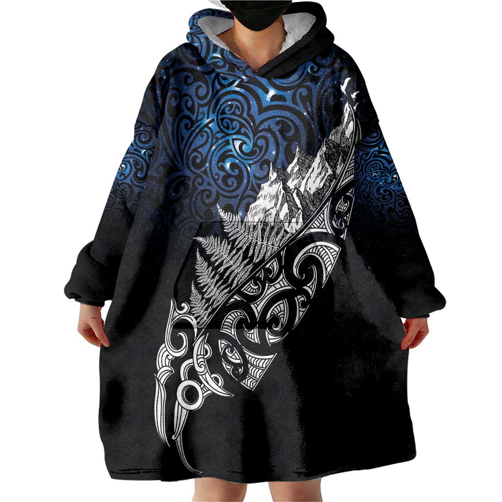 Maori Matariki Wearable Blanket Hoodie Landscape Styled Fern - Galaxy