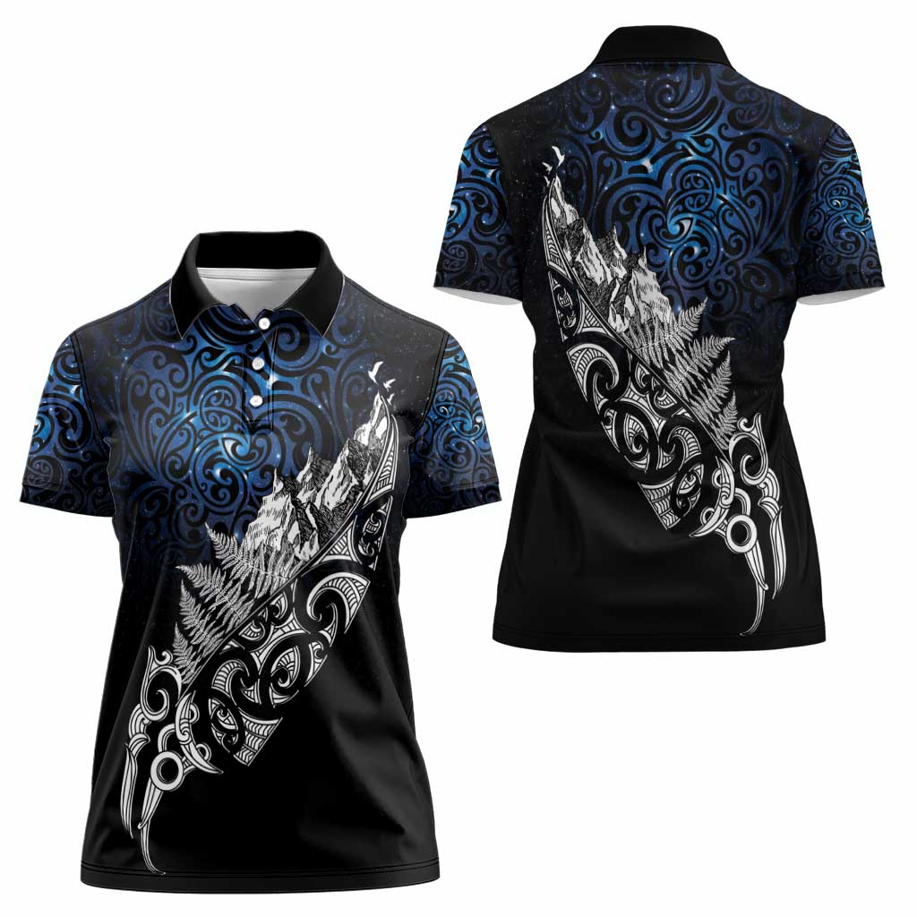 Maori Matariki Women Polo Shirt Landscape Styled Fern - Galaxy