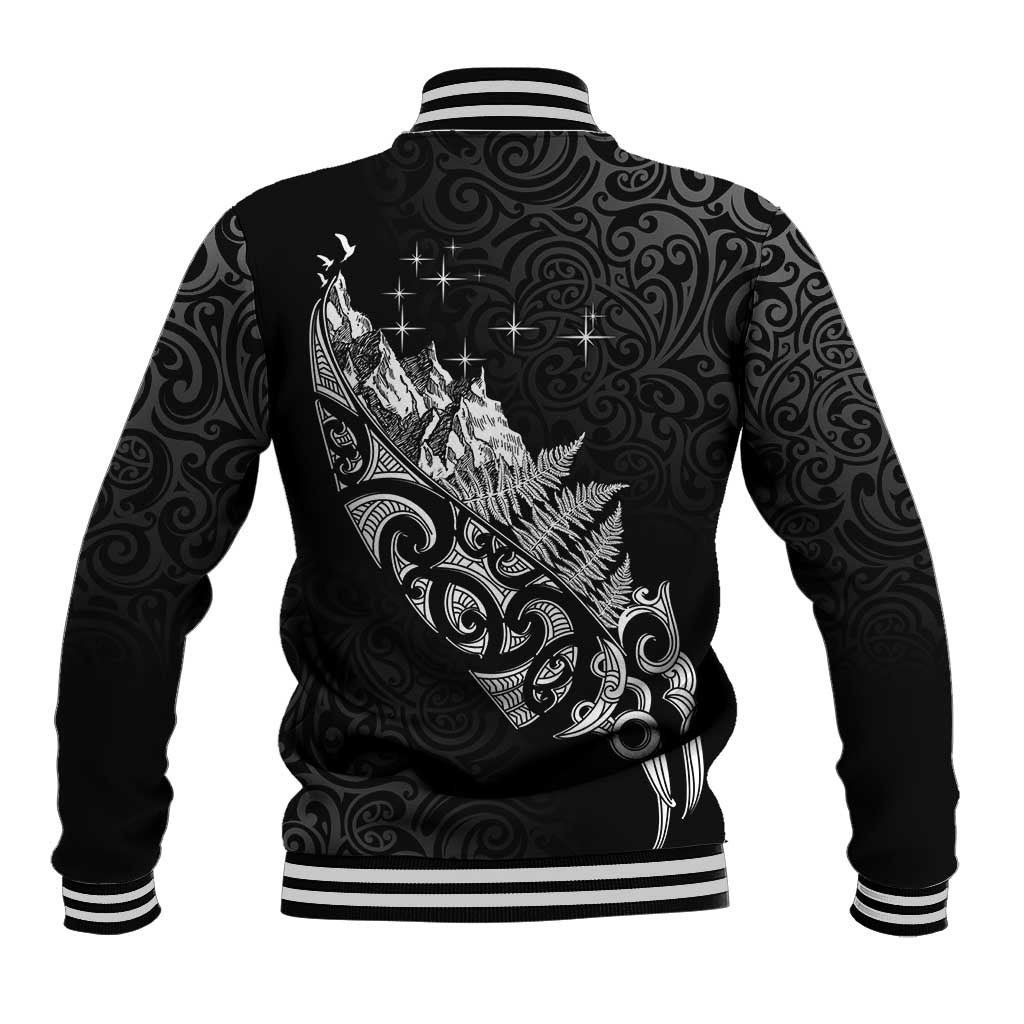 Maori Matariki Baseball Jacket Landscape Styled Fern - Monochrome