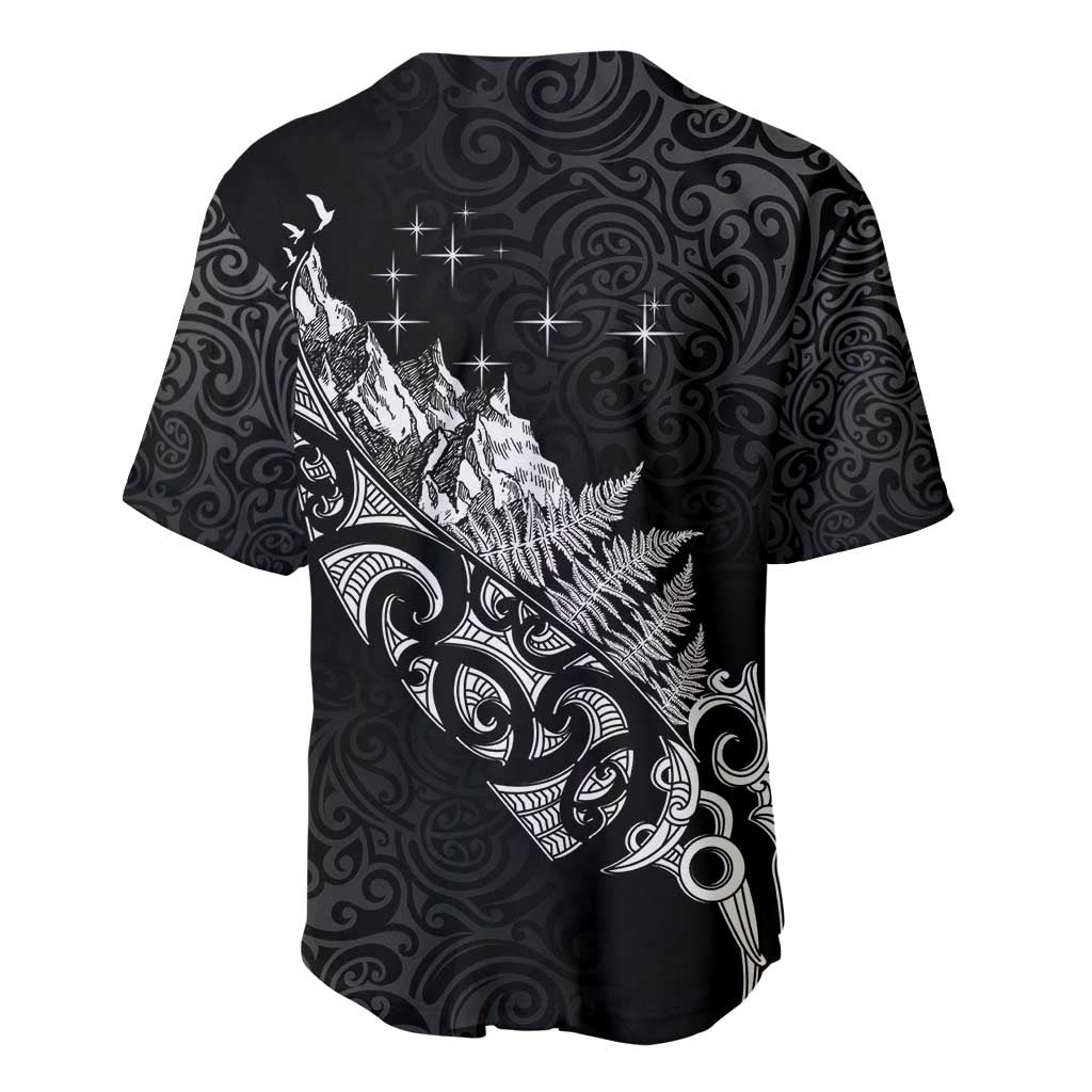 Maori Matariki Baseball Jersey Landscape Styled Fern - Monochrome