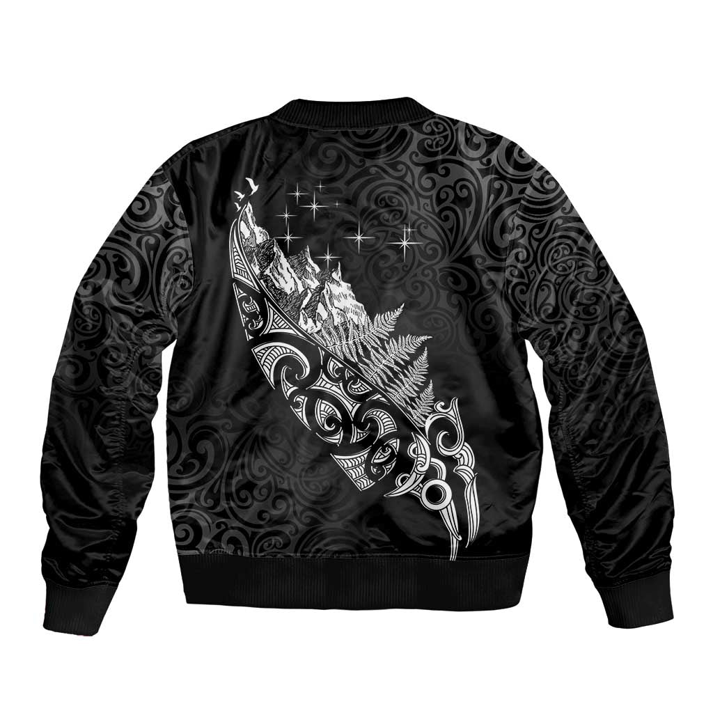Maori Matariki Bomber Jacket Landscape Styled Fern - Monochrome LT7 - Polynesian Pride