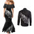 Maori Matariki Couples Matching Mermaid Dress and Long Sleeve Button Shirt Landscape Styled Fern - Monochrome