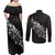 Maori Matariki Couples Matching Off Shoulder Maxi Dress and Long Sleeve Button Shirt Landscape Styled Fern - Monochrome