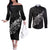 Maori Matariki Couples Matching Off The Shoulder Long Sleeve Dress and Long Sleeve Button Shirt Landscape Styled Fern - Monochrome