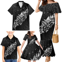Maori Matariki Family Matching Mermaid Dress and Hawaiian Shirt Landscape Styled Fern - Monochrome