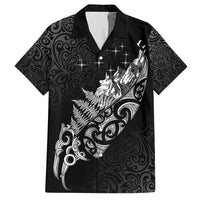 Maori Matariki Family Matching Off The Shoulder Long Sleeve Dress and Hawaiian Shirt Landscape Styled Fern - Monochrome LT7 Dad's Shirt - Short Sleeve Black - Polynesian Pride