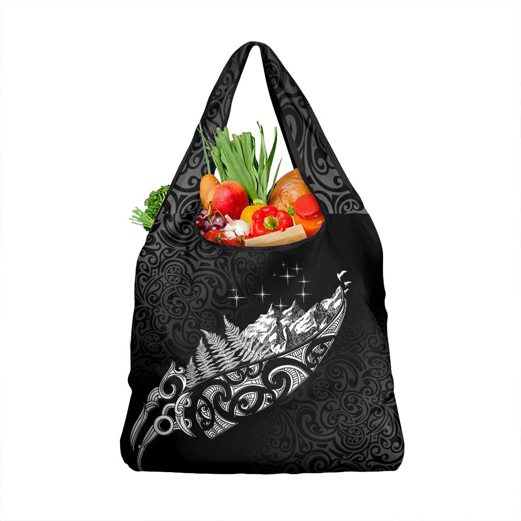Maori Matariki Grocery Bag Landscape Styled Fern - Monochrome LT7 1-pack One Size Black - Polynesian Pride