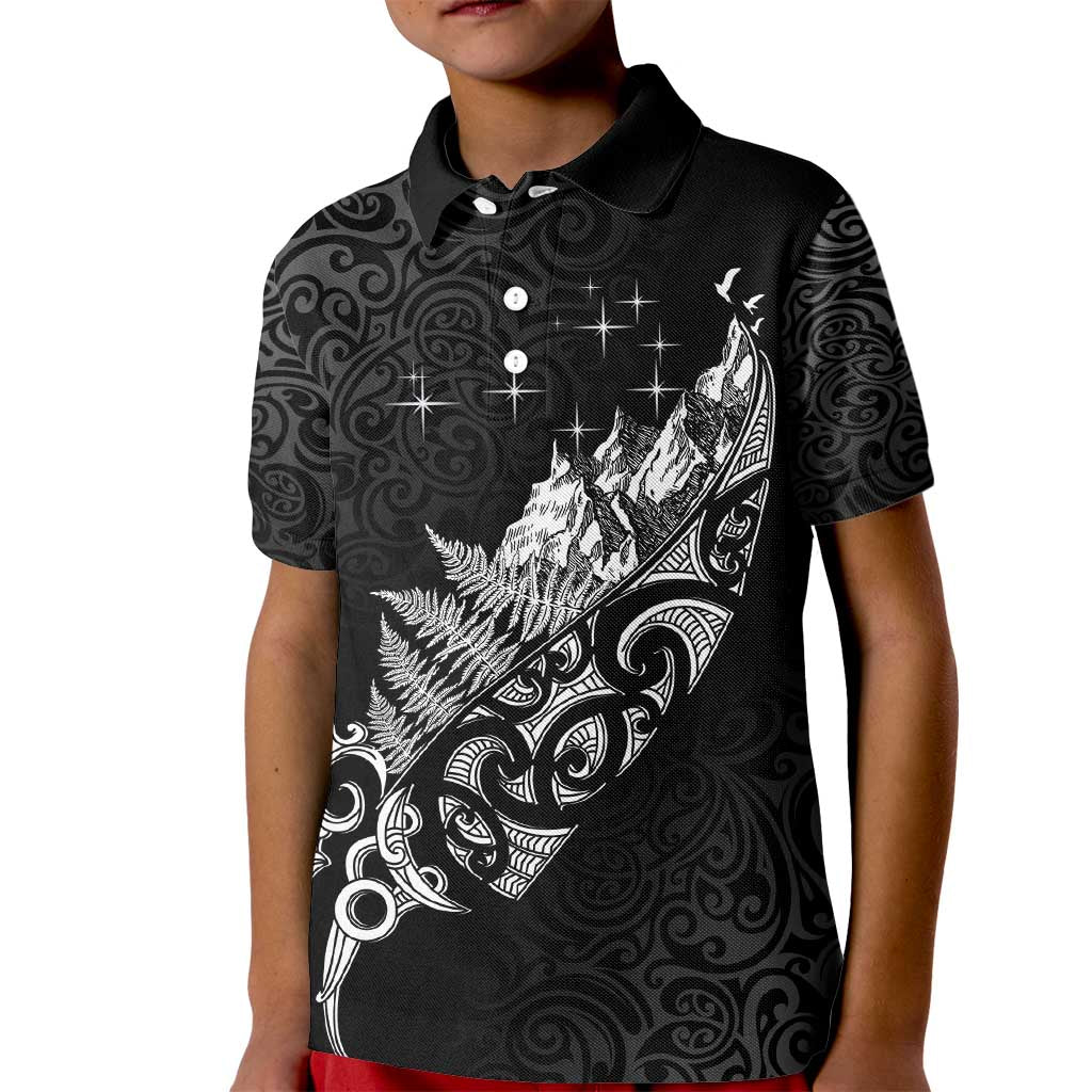Maori Matariki Kid Polo Shirt Landscape Styled Fern - Monochrome