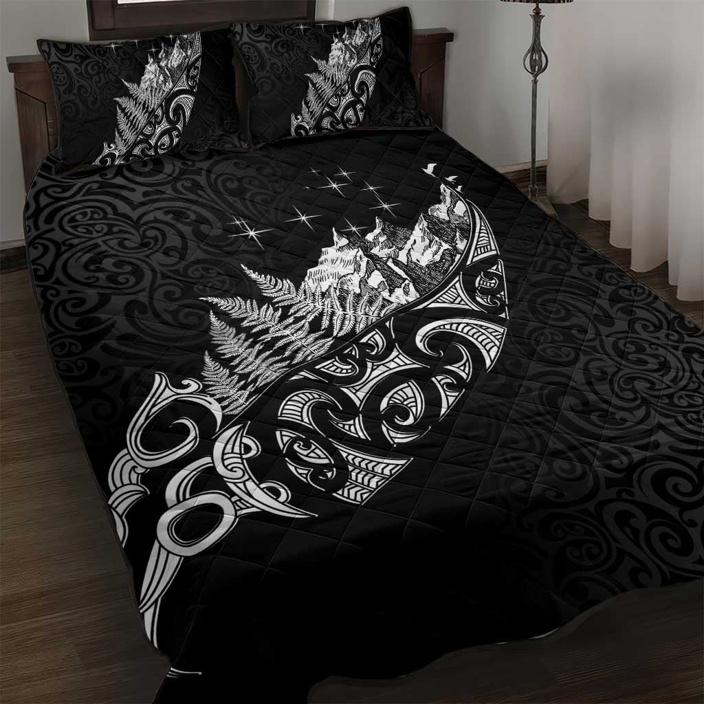 Maori Matariki Quilt Bed Set Landscape Styled Fern - Monochrome LT7 Black - Polynesian Pride