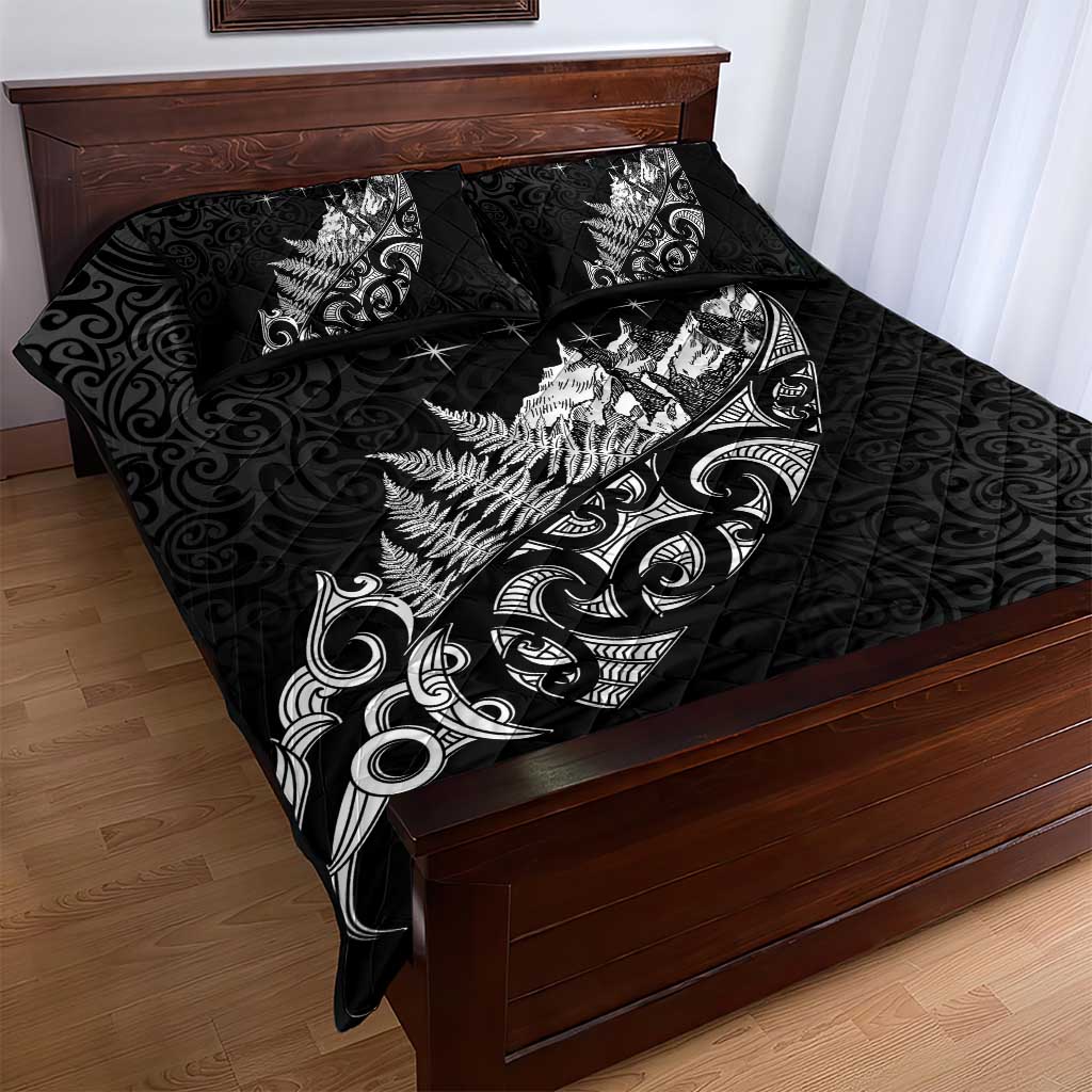 Maori Matariki Quilt Bed Set Landscape Styled Fern - Monochrome