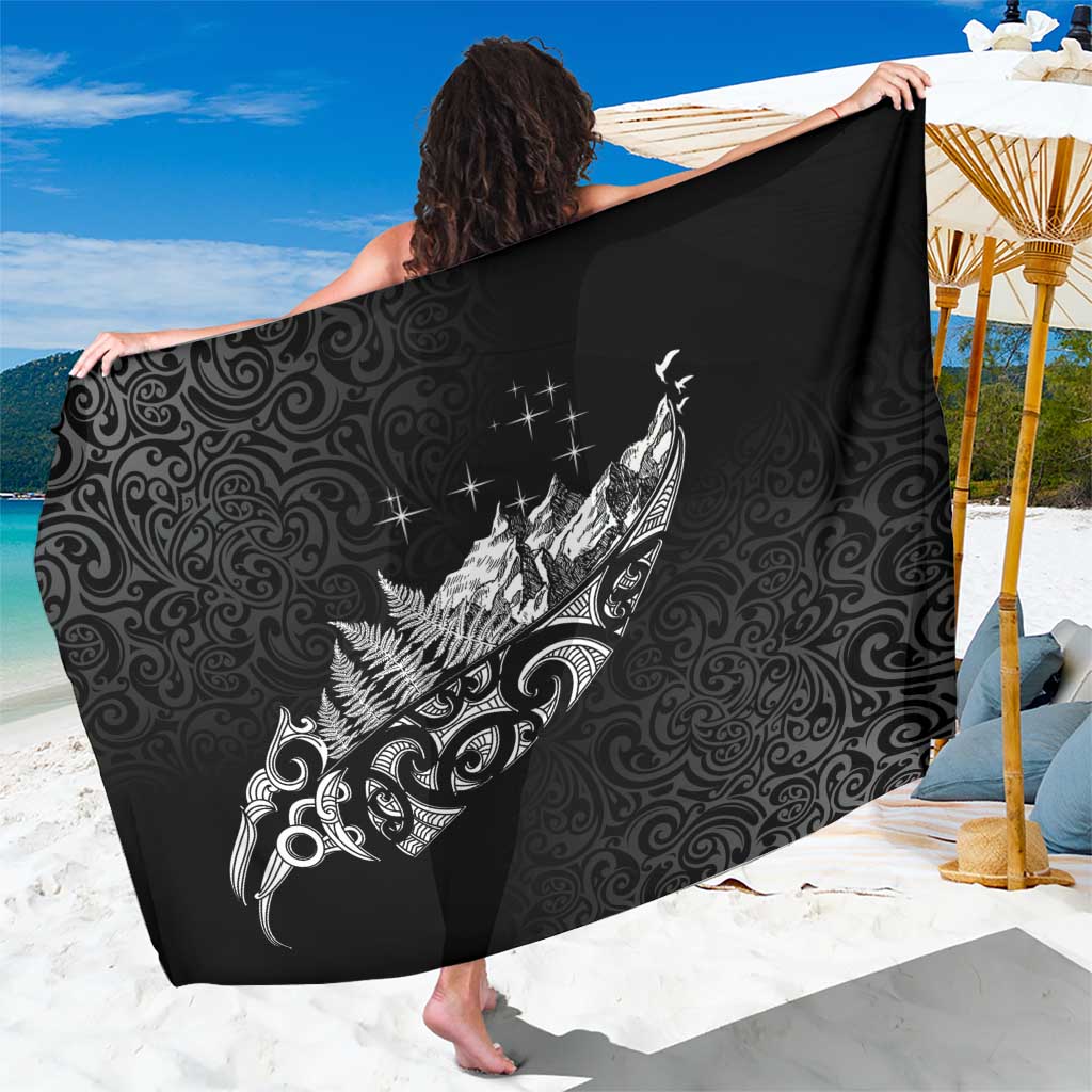Maori Matariki Sarong Landscape Styled Fern - Monochrome LT7 One Size 44 x 66 inches Black - Polynesian Pride