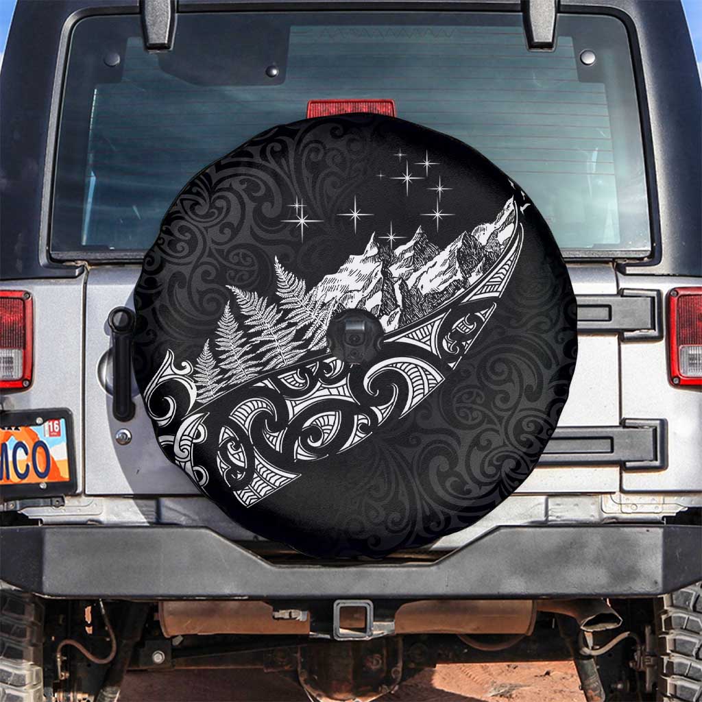 Maori Matariki Spare Tire Cover Landscape Styled Fern - Monochrome LT7 Black - Polynesian Pride