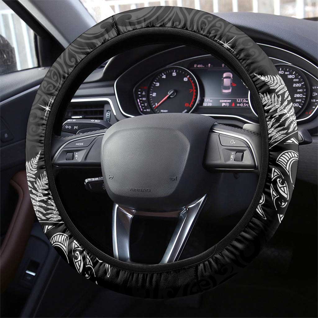 Maori Matariki Steering Wheel Cover Landscape Styled Fern - Monochrome LT7 - Polynesian Pride