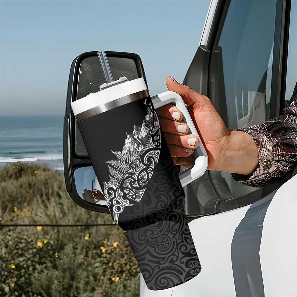 Maori Matariki Tumbler With Handle Landscape Styled Fern - Monochrome