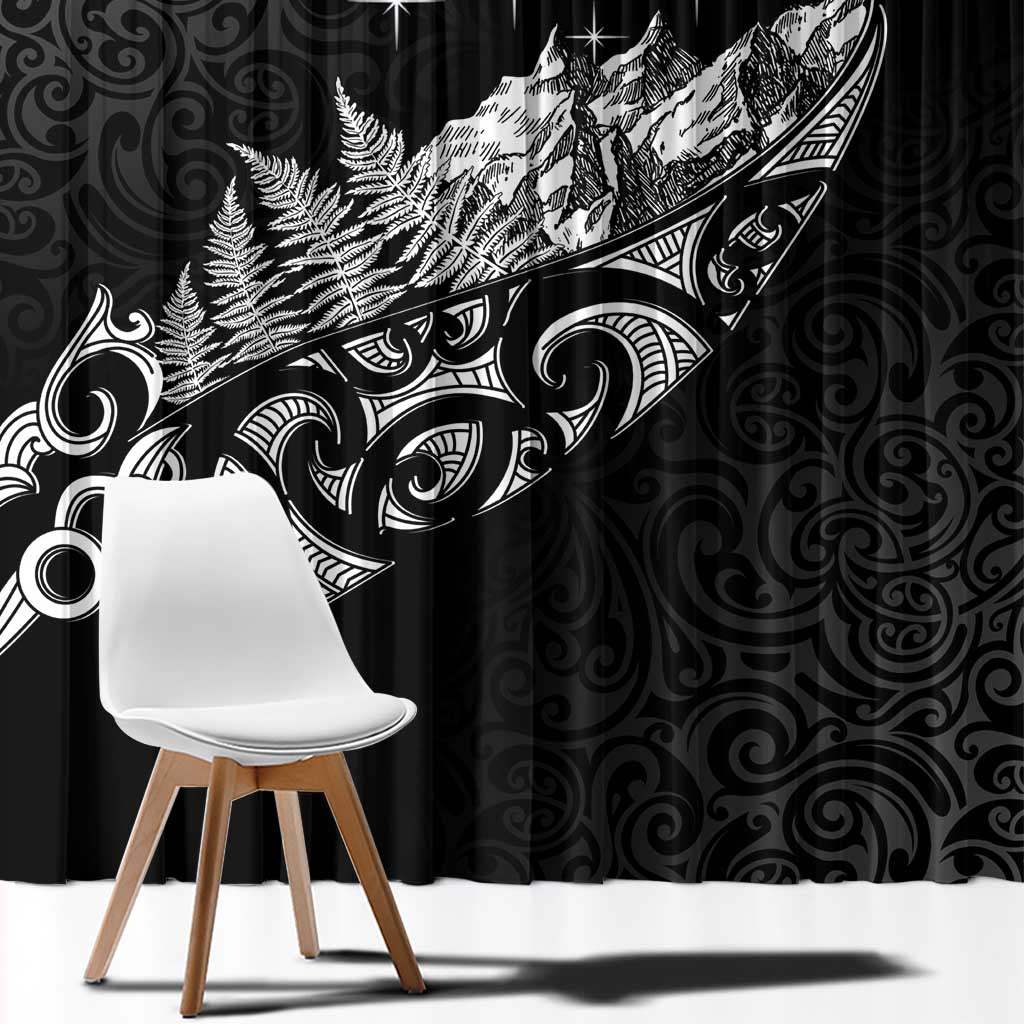 Maori Matariki Window Curtain Landscape Styled Fern - Monochrome