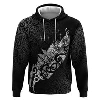 Maori Matariki Zip Hoodie Landscape Styled Fern - Monochrome