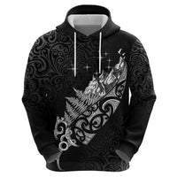 Maori Matariki Zip Hoodie Landscape Styled Fern - Monochrome