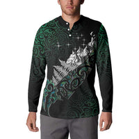 Maori Matariki Button Sweatshirt Landscape Styled Fern - Paua Shell