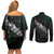 Maori Matariki Couples Matching Off Shoulder Short Dress and Long Sleeve Button Shirt Landscape Styled Fern - Paua Shell