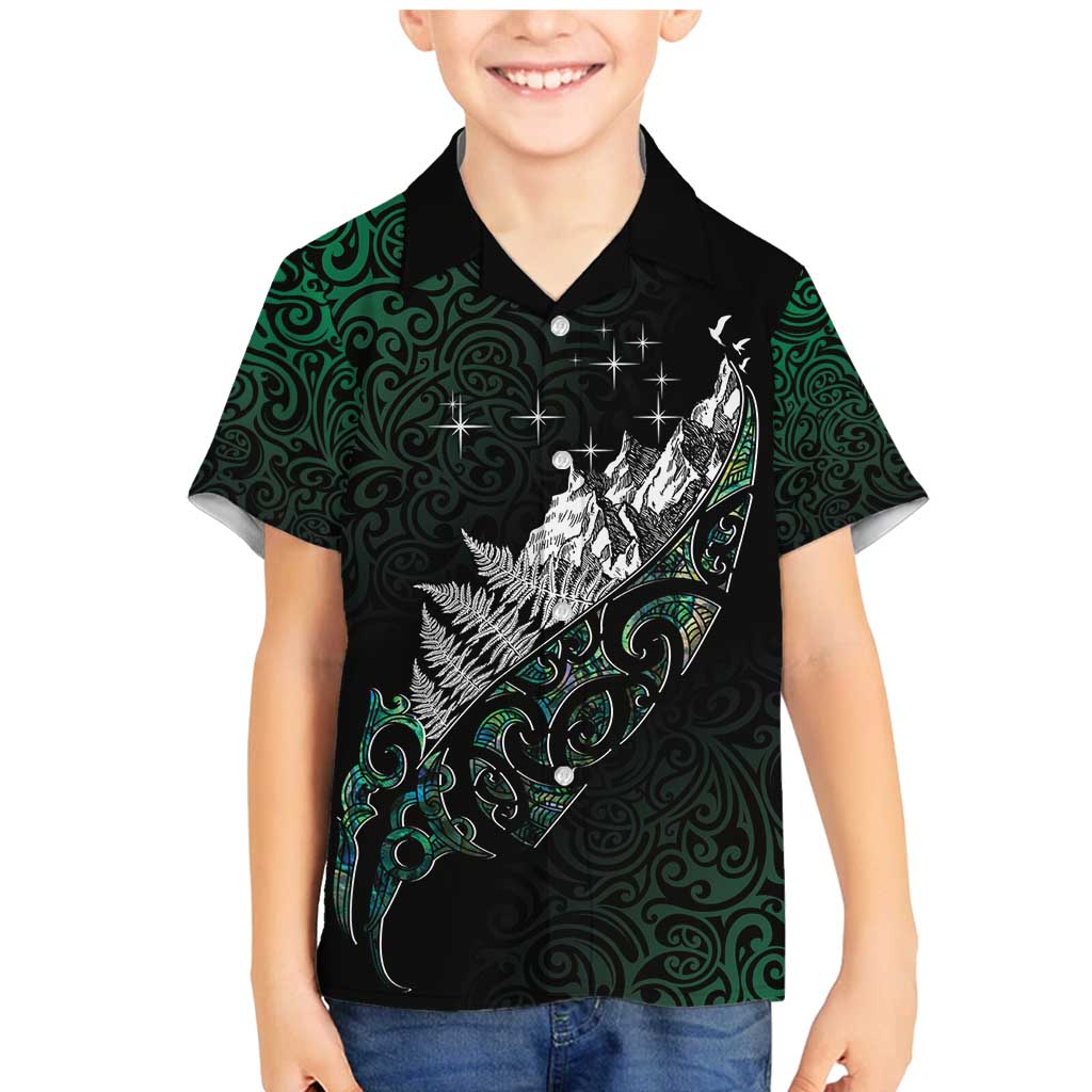 Maori Matariki Family Matching Mermaid Dress and Hawaiian Shirt Landscape Styled Fern - Paua Shell