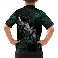 Maori Matariki Family Matching Off The Shoulder Long Sleeve Dress and Hawaiian Shirt Landscape Styled Fern - Paua Shell LT7 - Polynesian Pride
