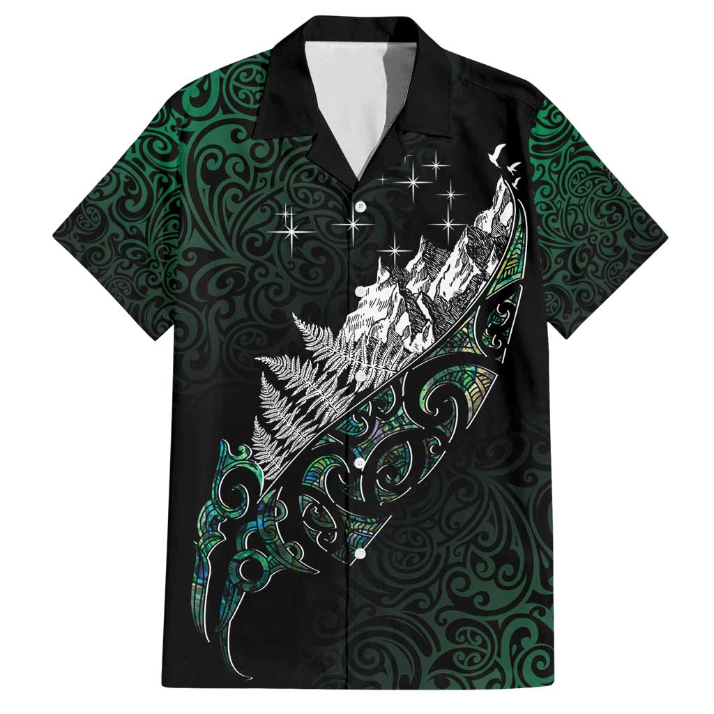Maori Matariki Family Matching Off Shoulder Short Dress and Hawaiian Shirt Landscape Styled Fern - Paua Shell