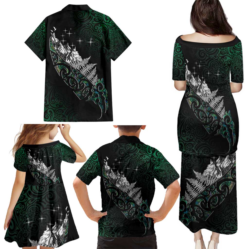 Maori Matariki Family Matching Puletasi and Hawaiian Shirt Landscape Styled Fern - Paua Shell