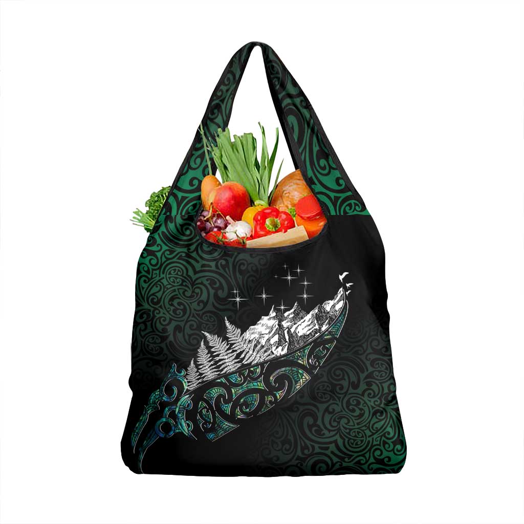 Maori Matariki Grocery Bag Landscape Styled Fern - Paua Shell LT7 1-pack One Size Green - Polynesian Pride