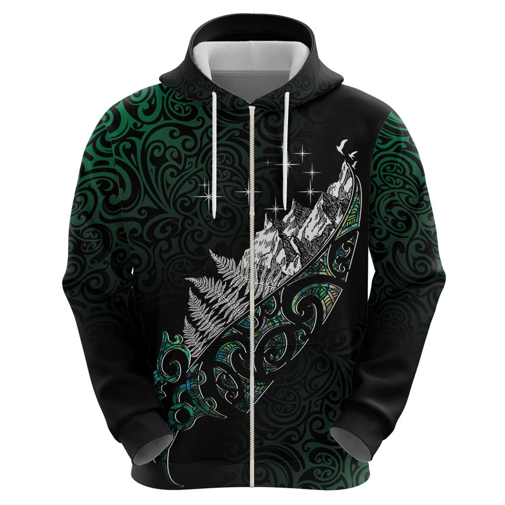 Maori Matariki Hoodie Landscape Styled Fern - Paua Shell