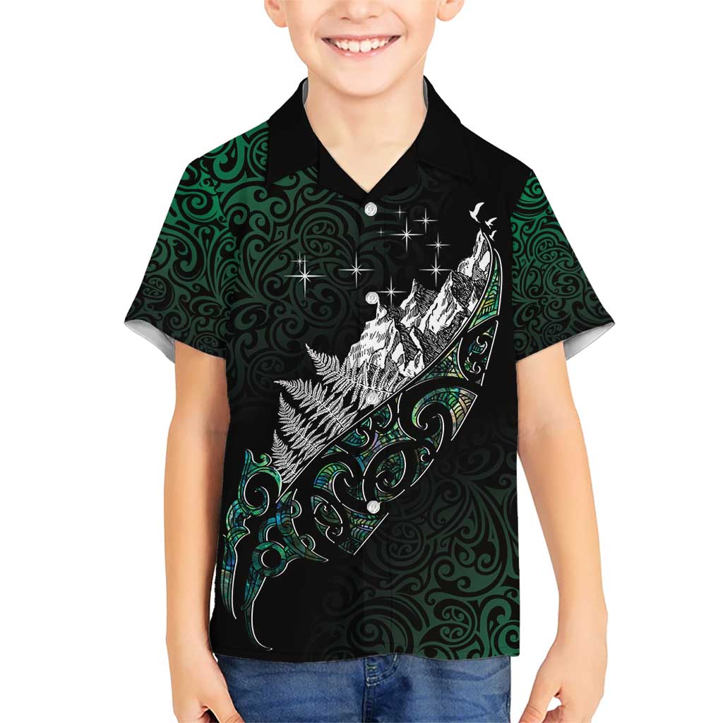 Maori Matariki Kid Hawaiian Shirt Landscape Styled Fern - Paua Shell LT7 Kid Green - Polynesian Pride