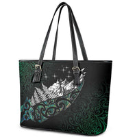 Maori Matariki Leather Tote Bag Landscape Styled Fern - Paua Shell LT7 - Polynesian Pride
