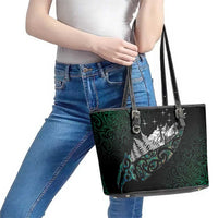 Maori Matariki Leather Tote Bag Landscape Styled Fern - Paua Shell LT7 - Polynesian Pride