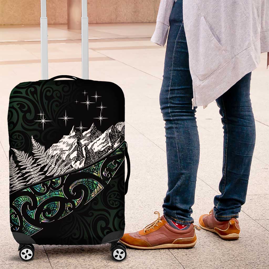 Maori Matariki Luggage Cover Landscape Styled Fern - Paua Shell LT7 Green - Polynesian Pride