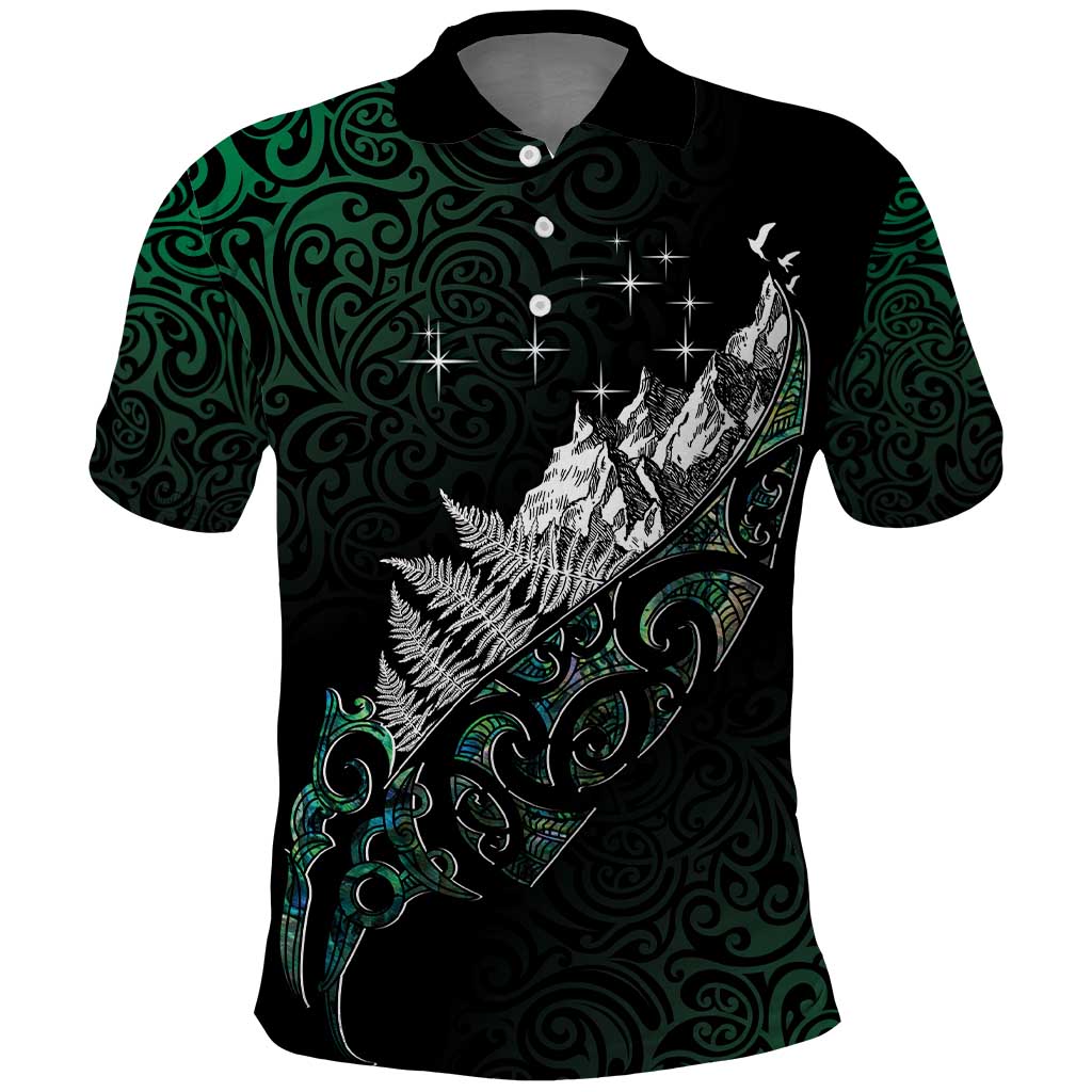 Maori Matariki Polo Shirt Landscape Styled Fern - Paua Shell