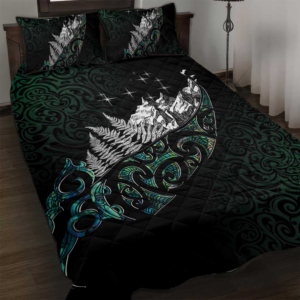 Maori Matariki Quilt Bed Set Landscape Styled Fern - Paua Shell