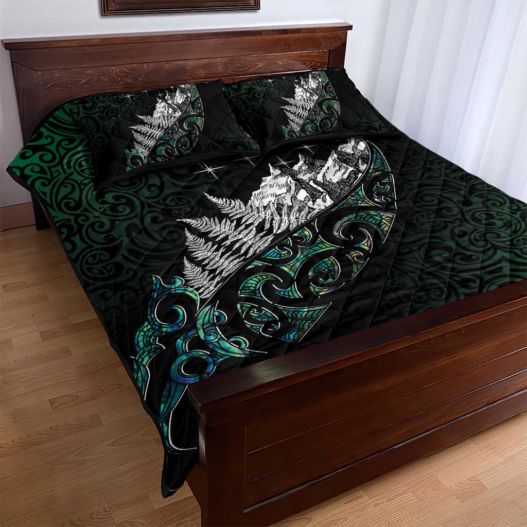 Maori Matariki Quilt Bed Set Landscape Styled Fern - Paua Shell