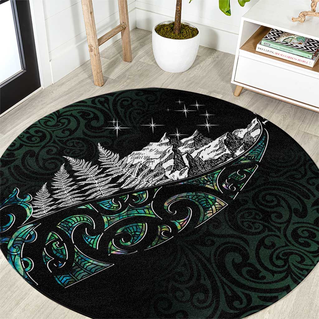 Maori Matariki Round Carpet Landscape Styled Fern - Paua Shell LT7 Green - Polynesian Pride