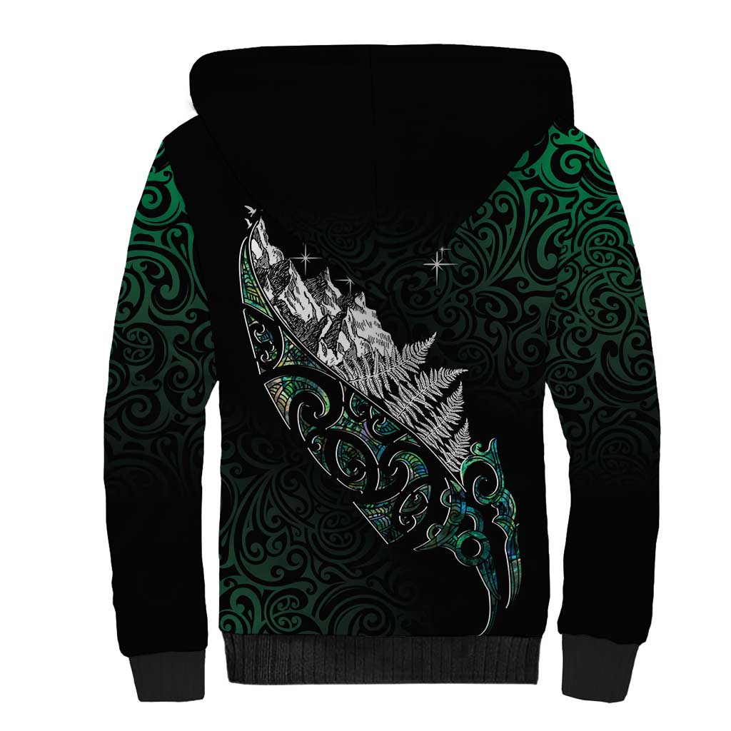 Maori Matariki Sherpa Hoodie Landscape Styled Fern - Paua Shell