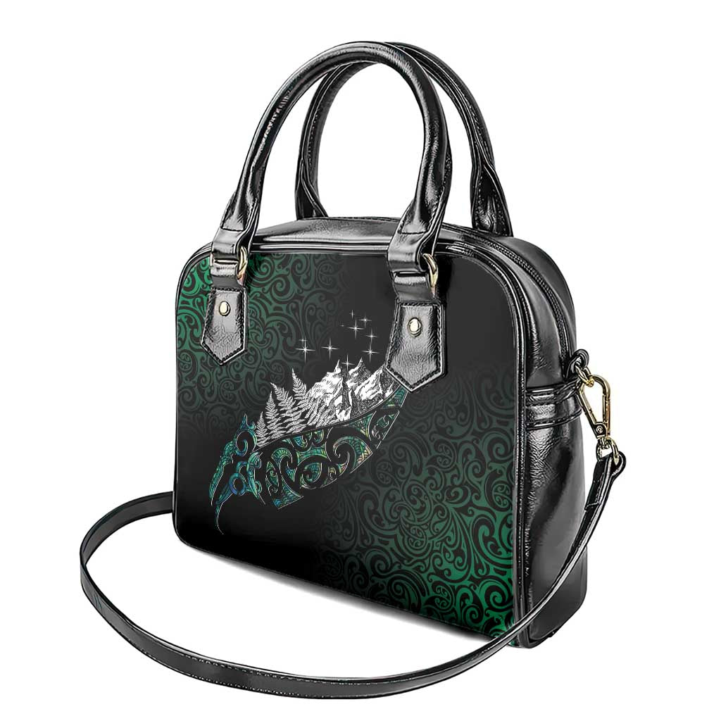 Maori Matariki Shoulder Handbag Landscape Styled Fern - Paua Shell