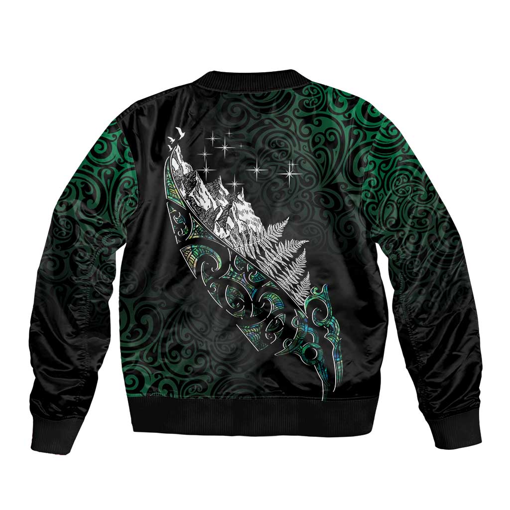 Maori Matariki Sleeve Zip Bomber Jacket Landscape Styled Fern - Paua Shell LT7 - Polynesian Pride