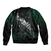 Maori Matariki Sleeve Zip Bomber Jacket Landscape Styled Fern - Paua Shell LT7 - Polynesian Pride