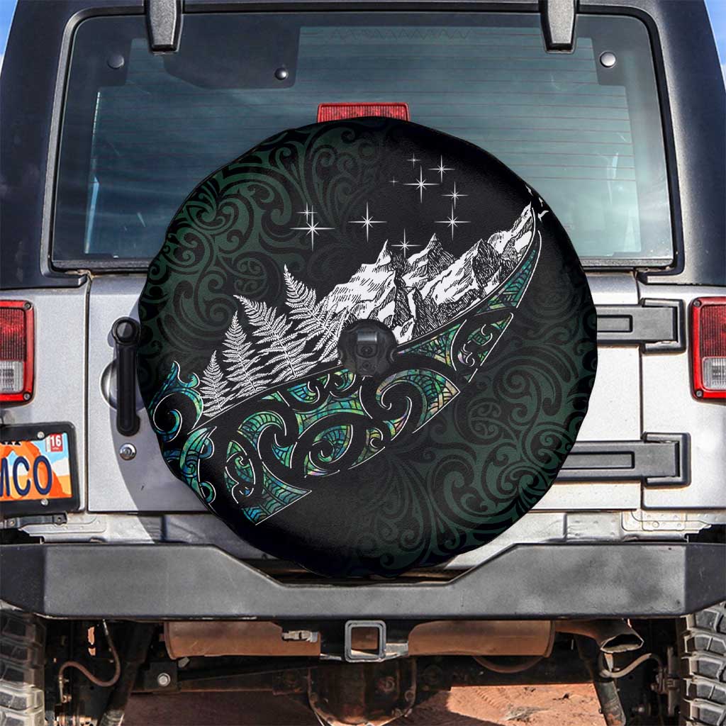Maori Matariki Spare Tire Cover Landscape Styled Fern - Paua Shell LT7 Green - Polynesian Pride
