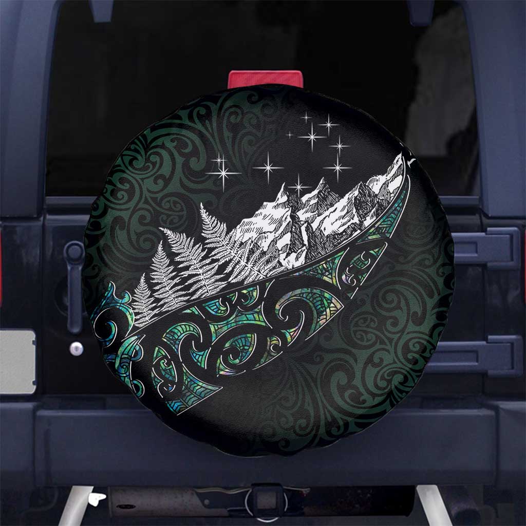 Maori Matariki Spare Tire Cover Landscape Styled Fern - Paua Shell LT7 No hole Green - Polynesian Pride