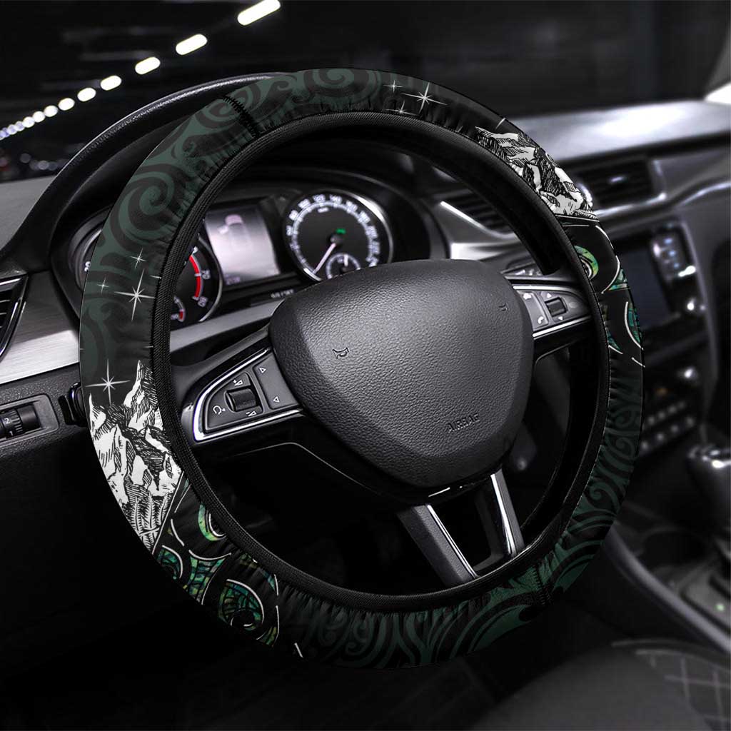 Maori Matariki Steering Wheel Cover Landscape Styled Fern - Paua Shell LT7 Universal Fit Green - Polynesian Pride