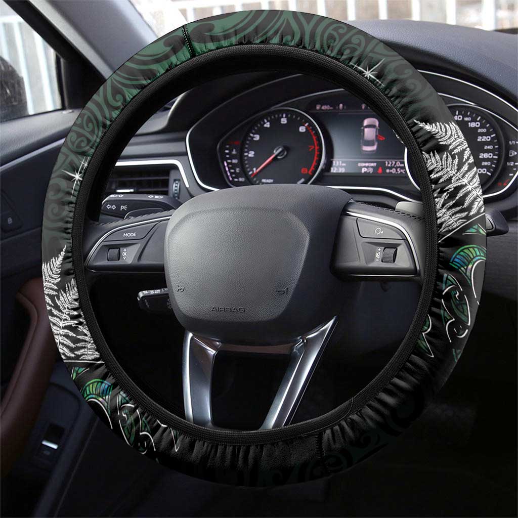 Maori Matariki Steering Wheel Cover Landscape Styled Fern - Paua Shell LT7 - Polynesian Pride